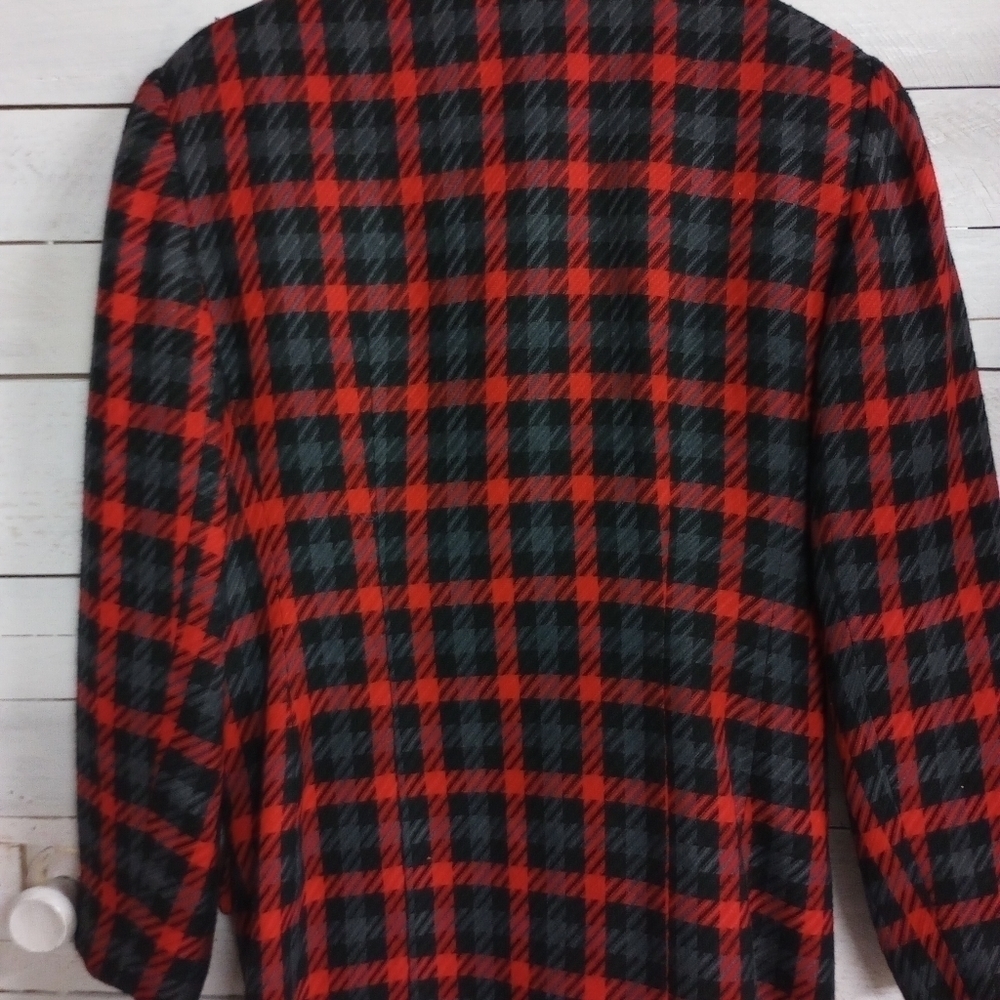 Cappagallo Vintage Red Plaid Wool Blend Blazer Jacket Size 8 with Shoulder Pads. - Picture 9 of 12